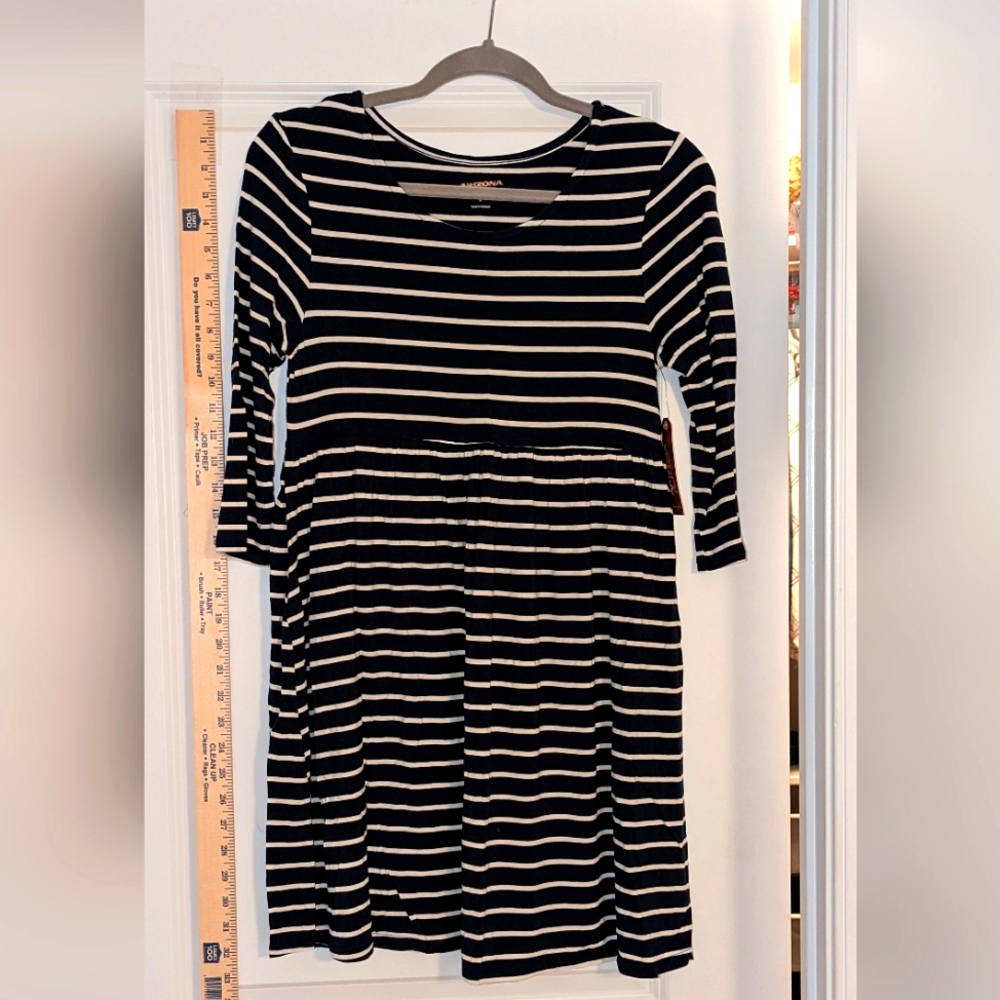 Navy and white striped knit dress